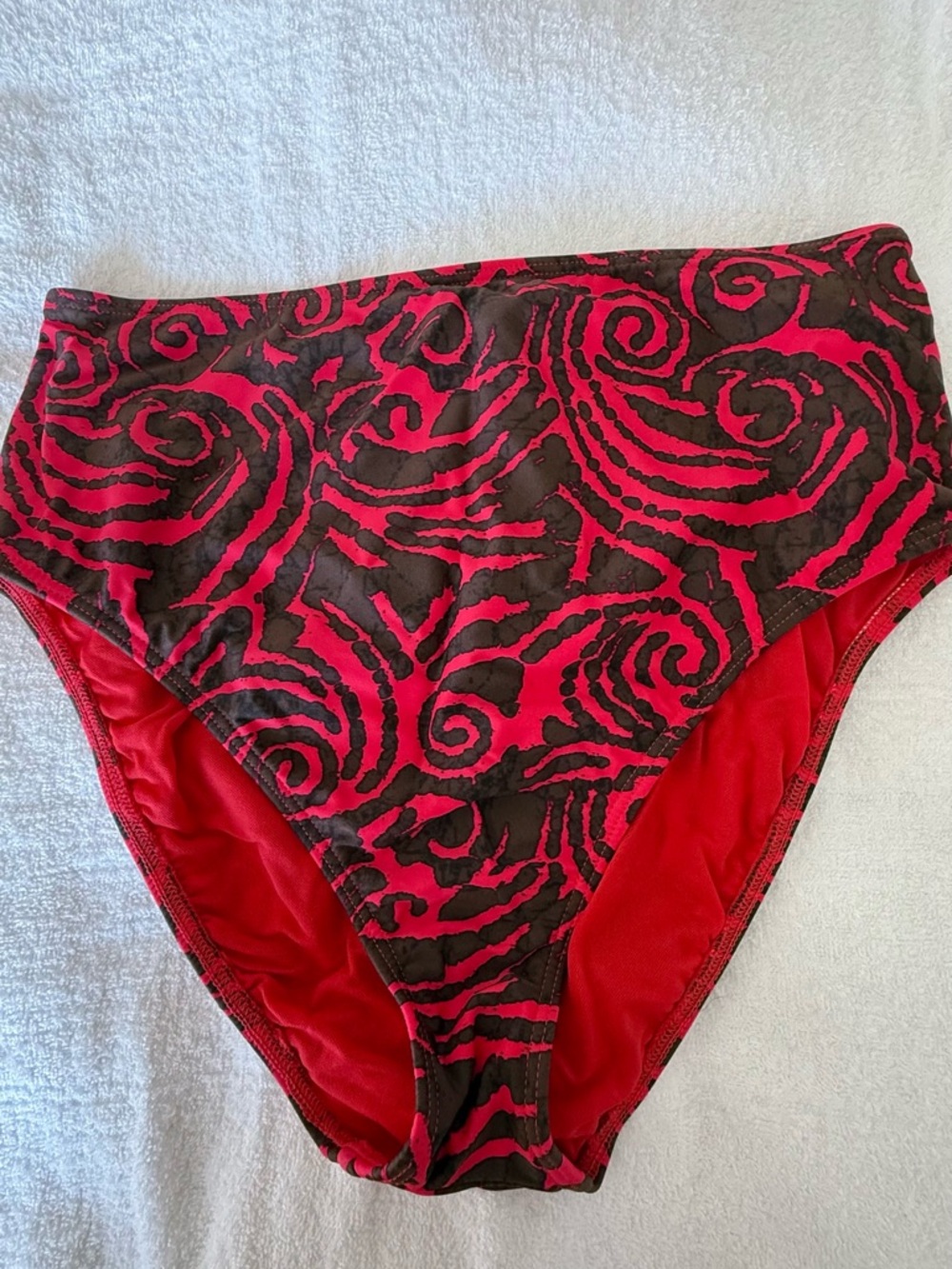 Soft Surroundings Red and Black Swirl High-Waist Swim Bottoms